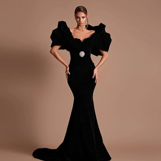 Gorgeous Black Velvet Evening Dress