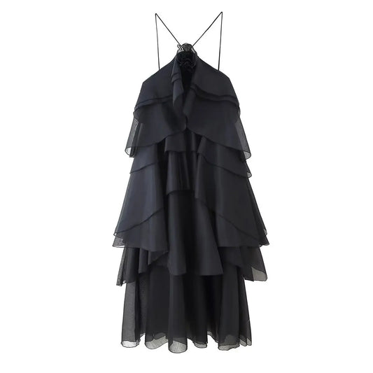 flower layered ruffled suspender dress