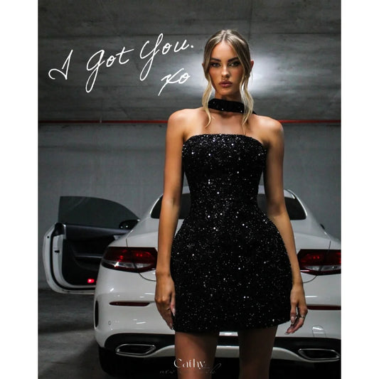 Cathy Sequins Halter Neck Dress