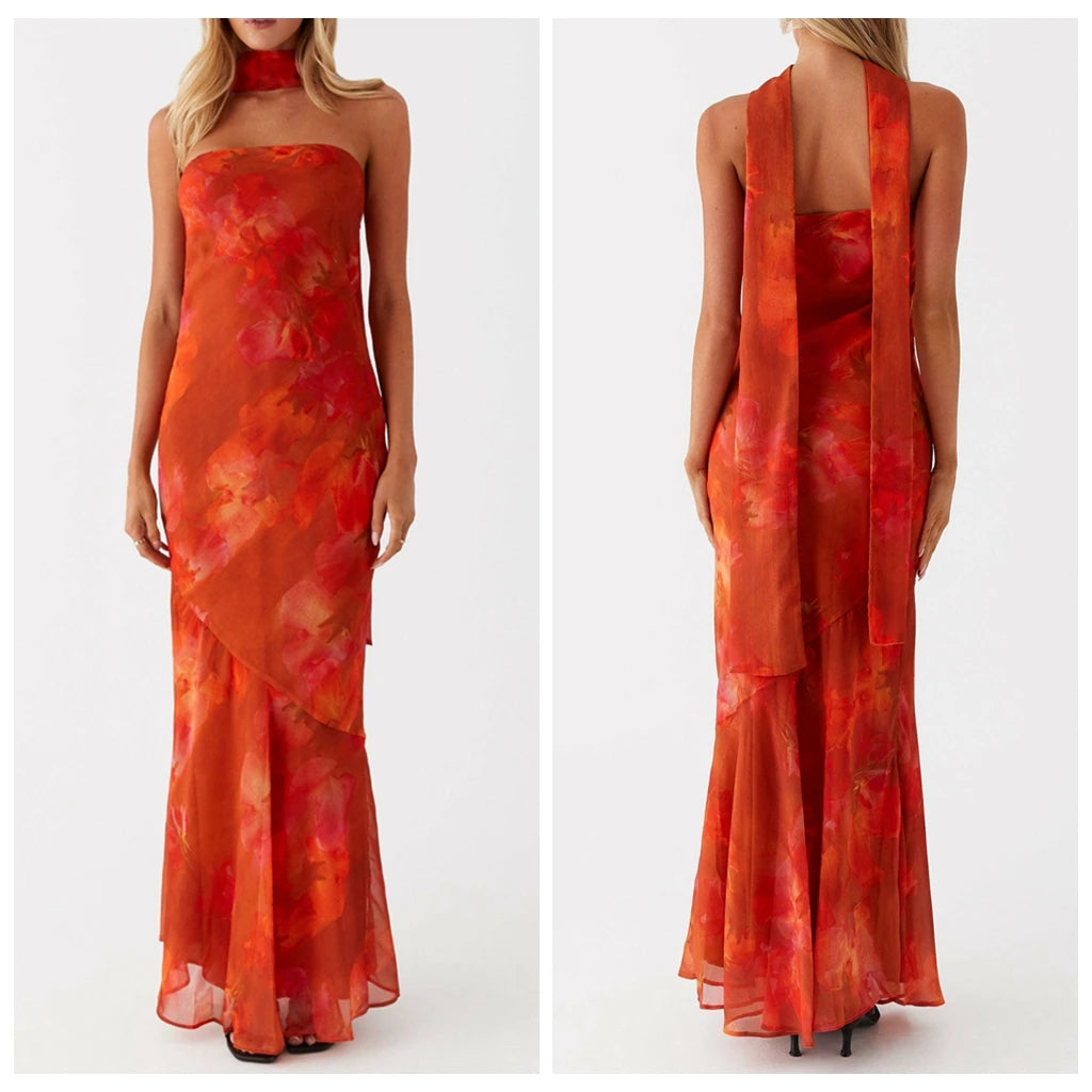 Mermaid Tube Long Dress with Scarf