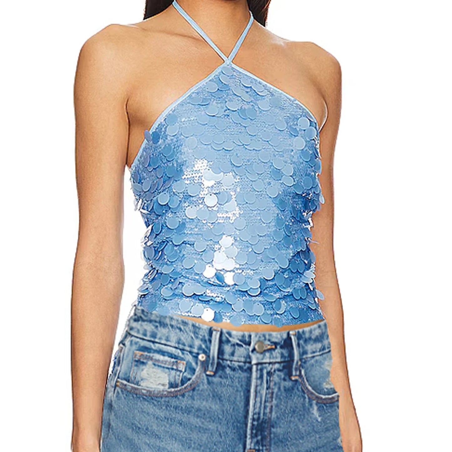 Glitter Sequins Halter Neck Tank Top