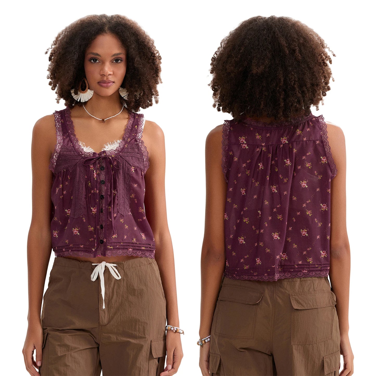Button-up Lace Tank Tops