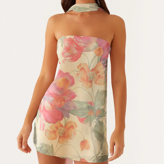 Strapless Flower Mini Dress