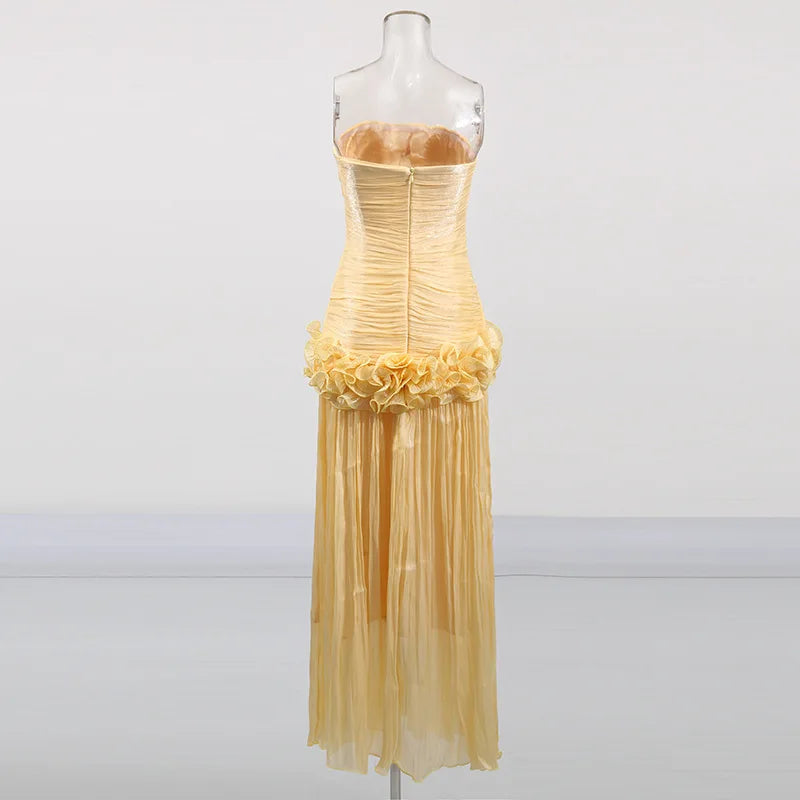 Flounce Wrinkle Wrapped Chest Dress