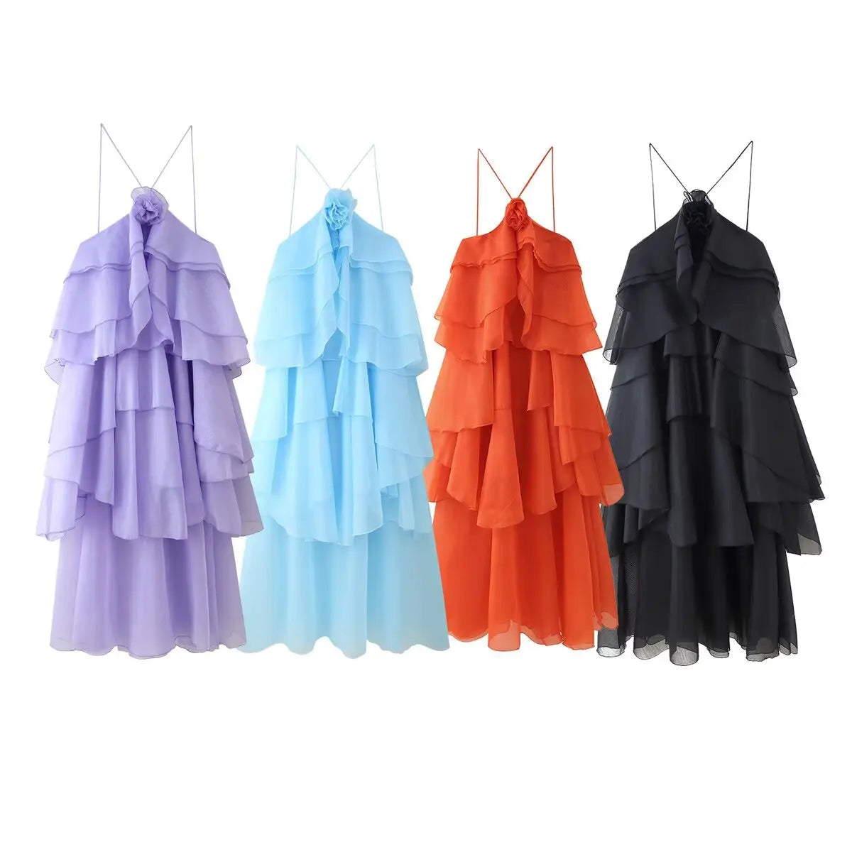 flower layered ruffled suspender dress
