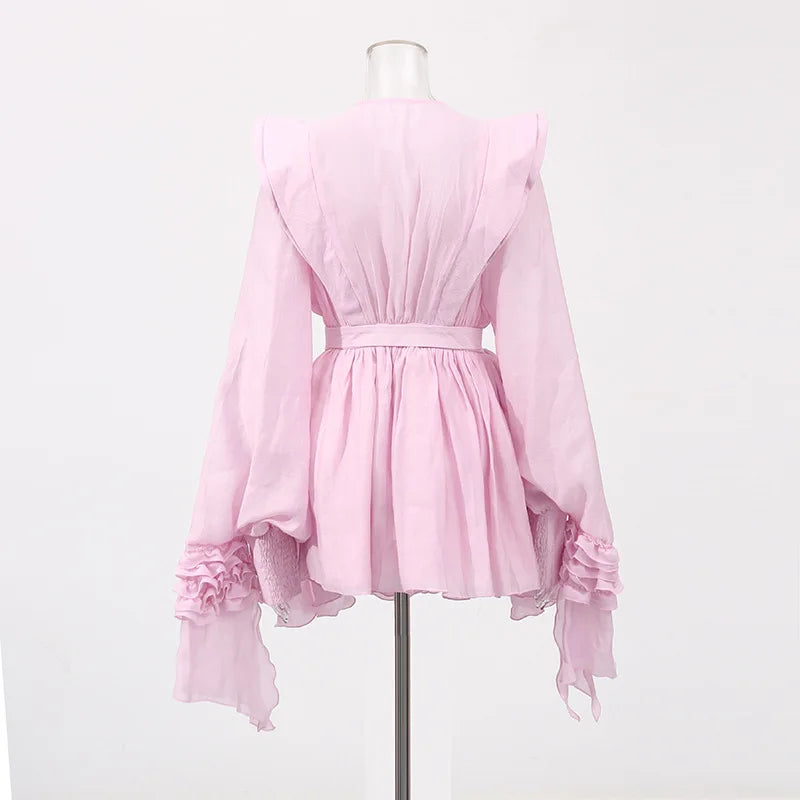Flounce Lace Up Short Dress