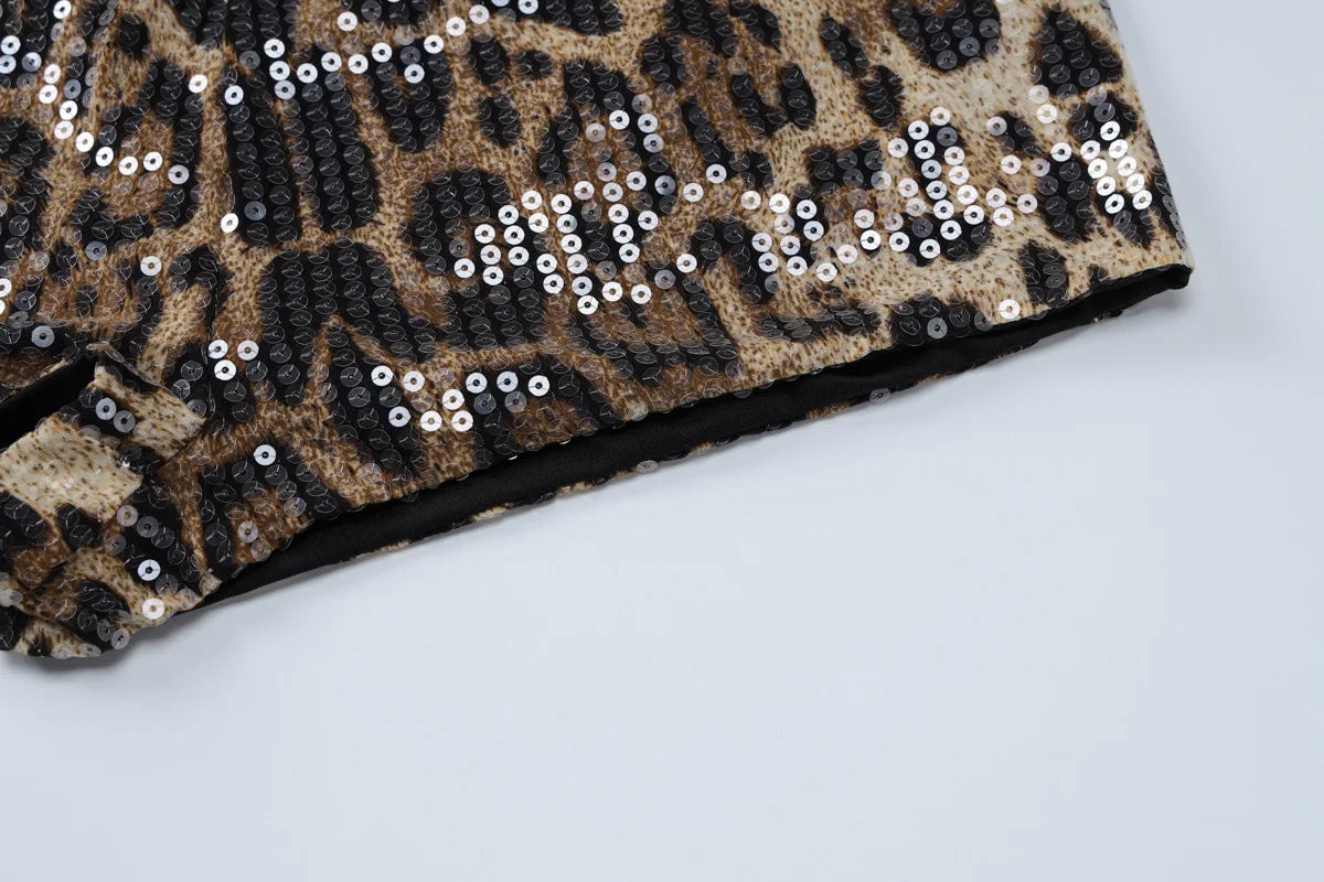 Shiny Sequined Leopard Low Waist Shorts