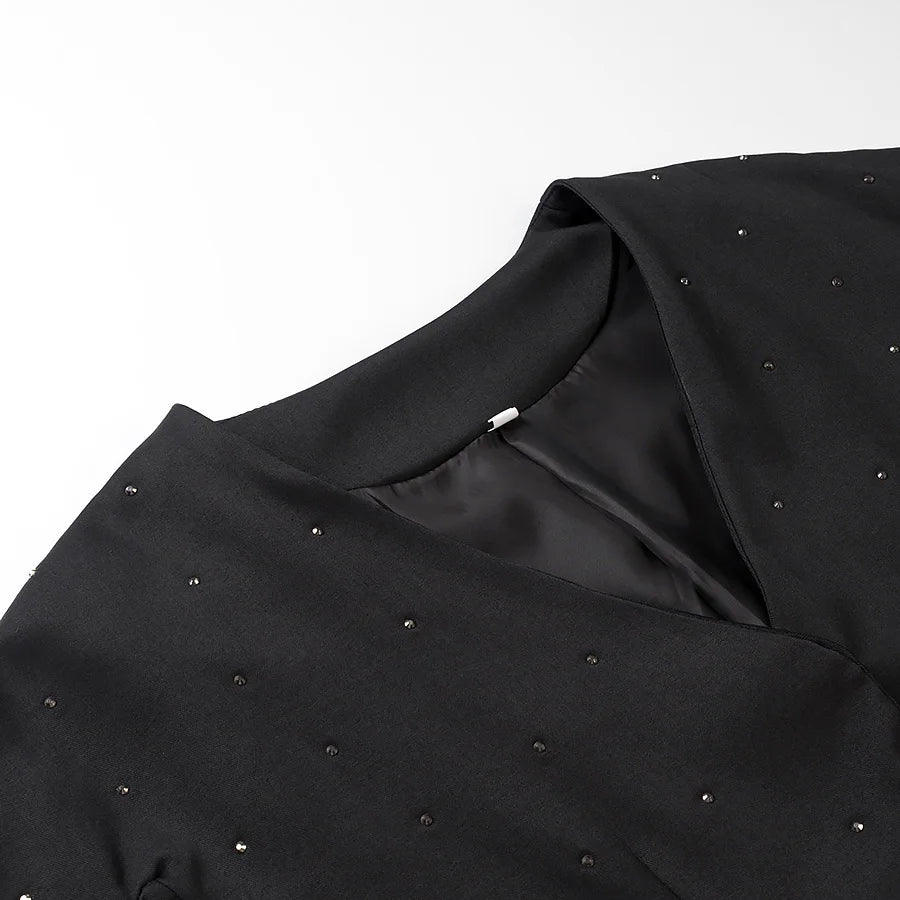 diamond-studded high-end V-neck slim jacket