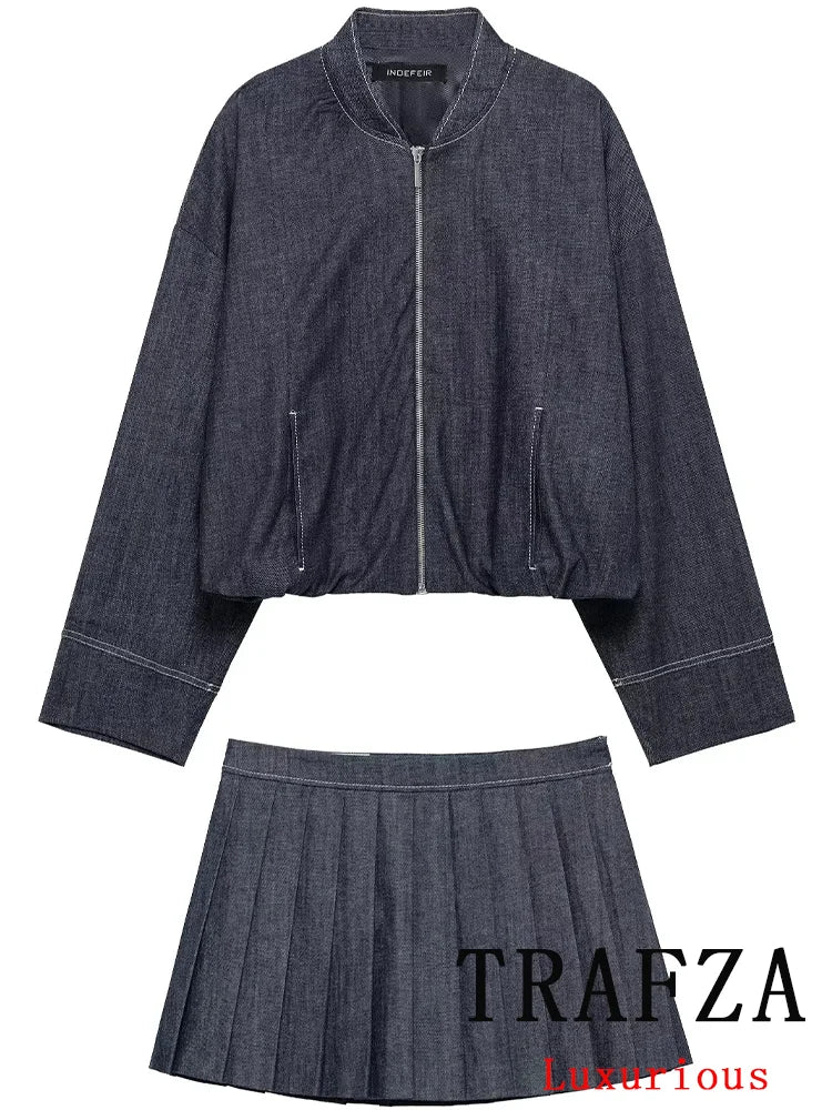 Bomber Jackets and Pleated Mini Skirt