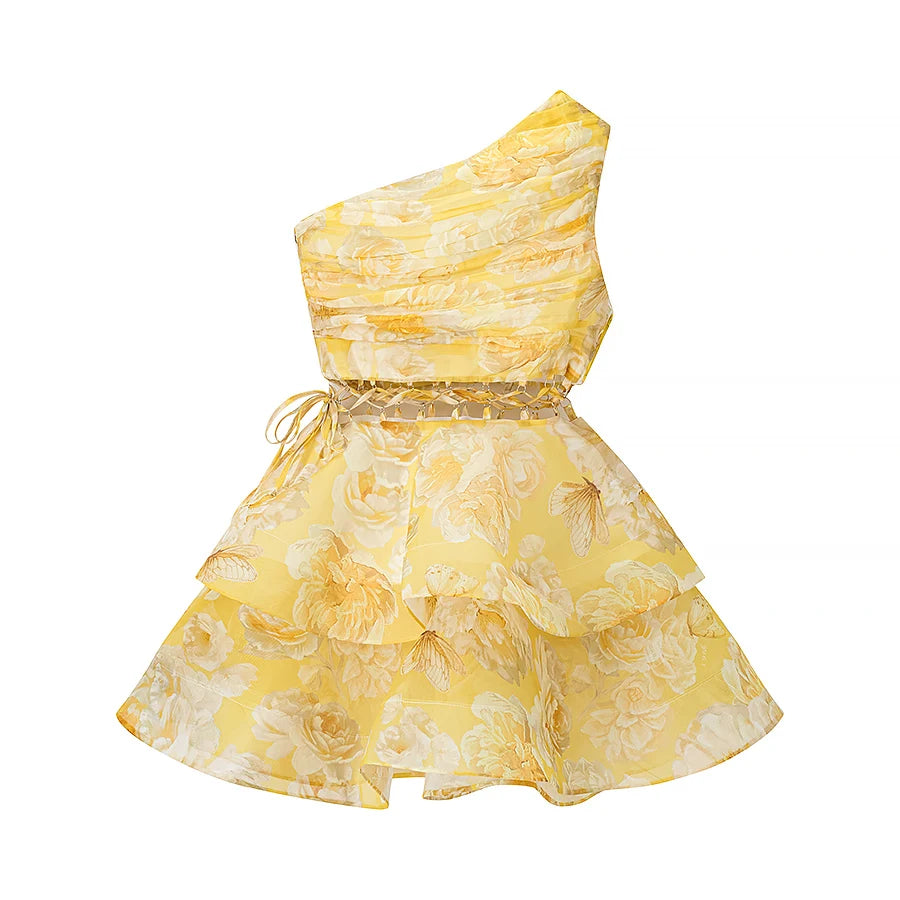 one-shoulder flower dress