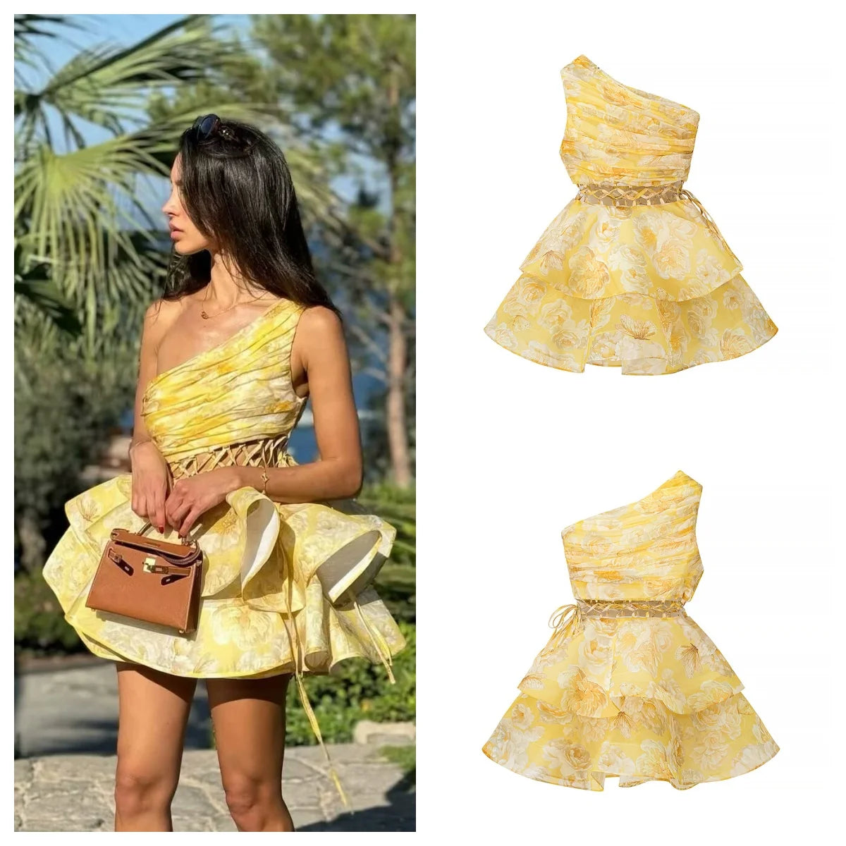 one-shoulder flower dress