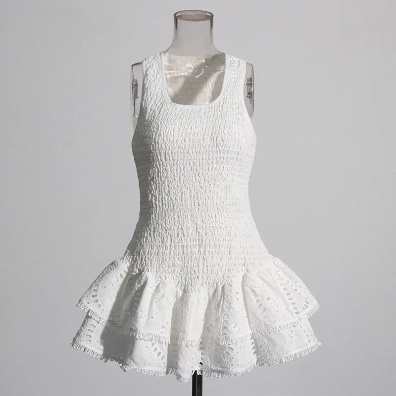 Embroidered Lotus Leaf Edge Dress