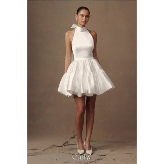 White Halter Neck Mini Dress