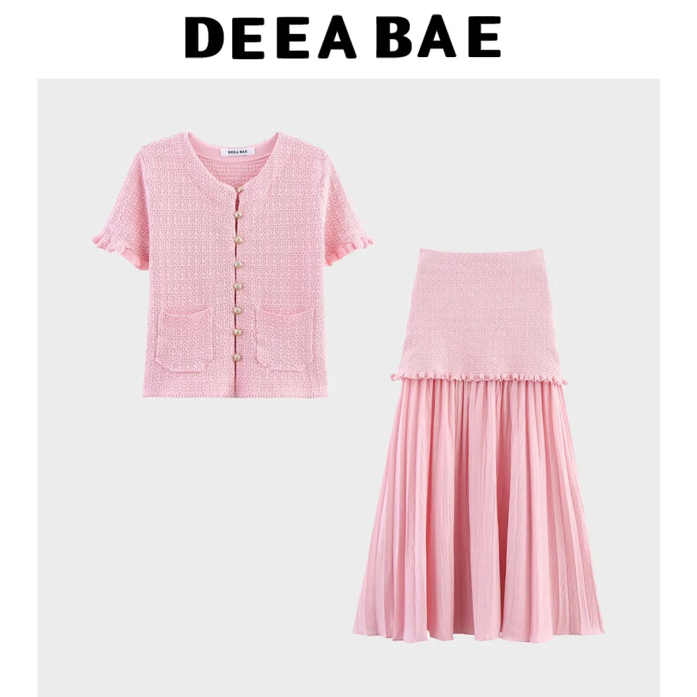 Short and Sleeve Knitted Cardigan Half Skirt Set