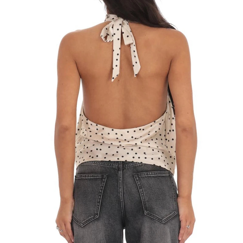 Halter Neck Dot Print Tank Top
