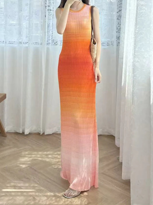 Gradient Striped Tank Dress