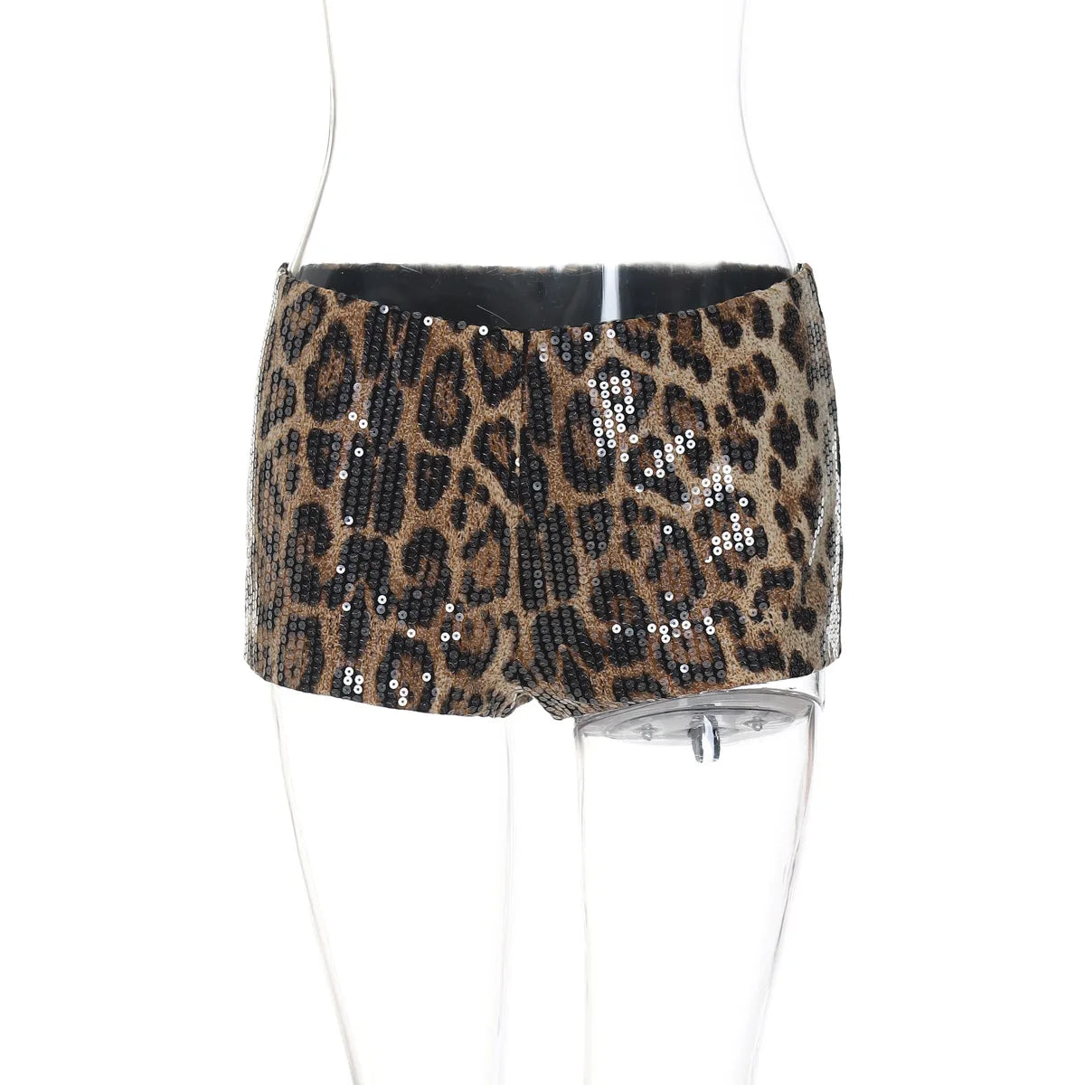 Shiny Sequined Leopard Low Waist Shorts