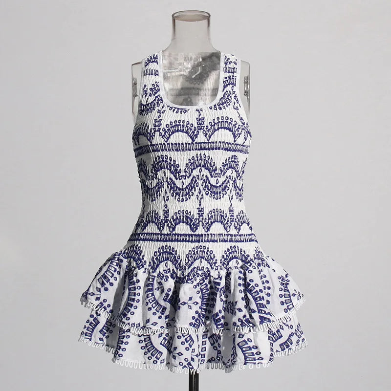 Embroidered Lotus Leaf Edge Dress