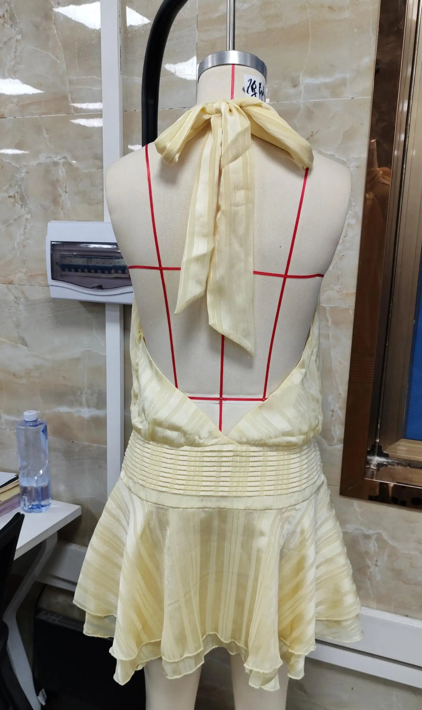 Choker Neck Pleated Low Waist Mini Dress