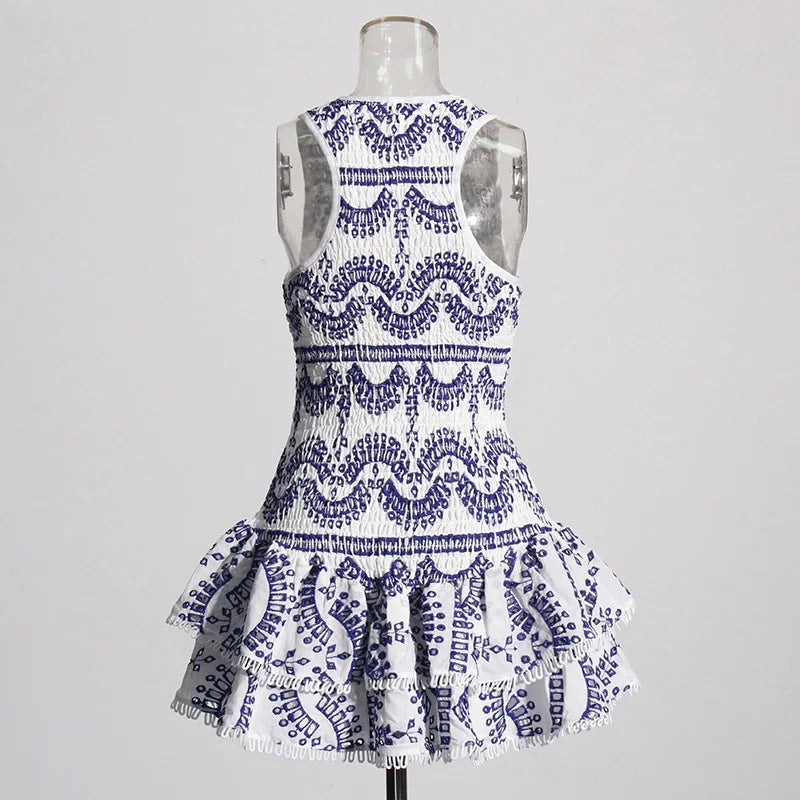 Embroidered Lotus Leaf Edge Dress