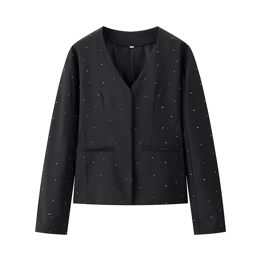 diamond-studded high-end V-neck slim jacket
