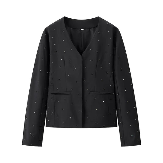 diamond-studded high-end V-neck slim jacket