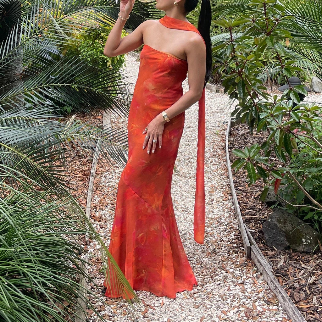 Mermaid Tube Long Dress with Scarf