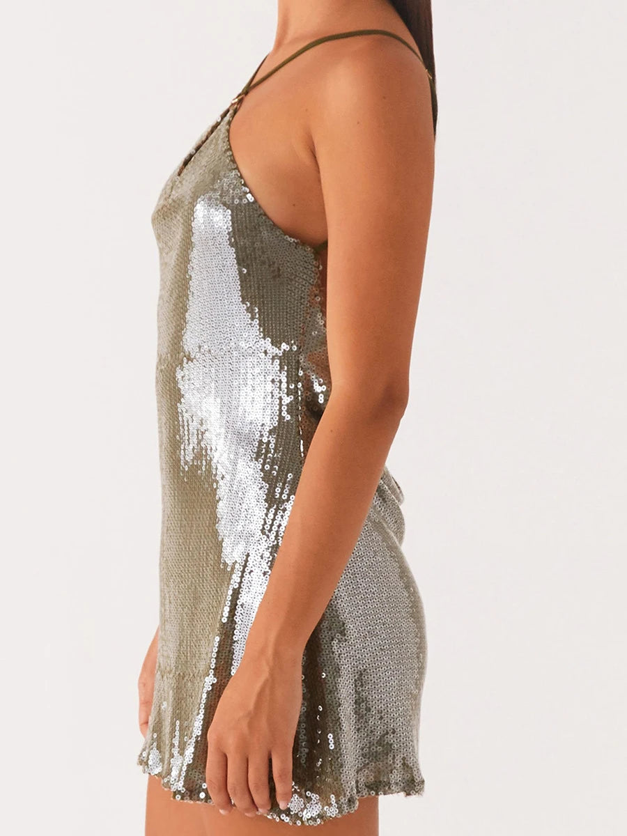 Sequined Backless Short Mini Dress
