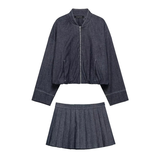 Bomber Jackets and Pleated Mini Skirt