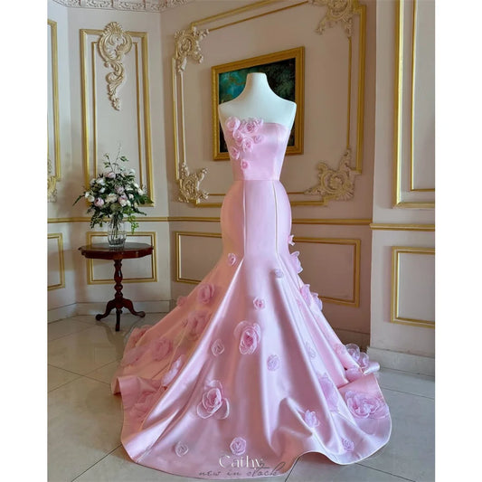 Pink Strapless Flowers Dress