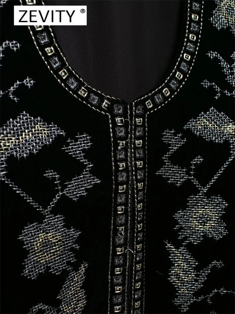 Floral Embroidery Short Velvet Coat