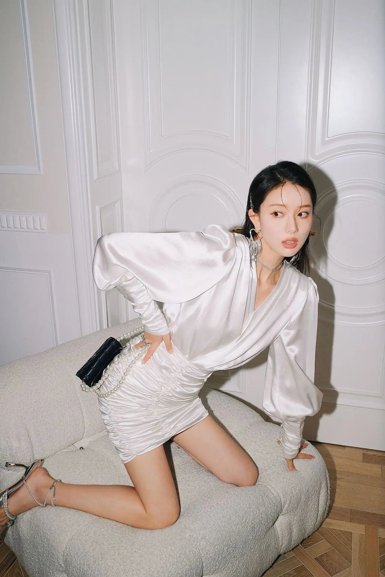 White Satin Shirt Dress