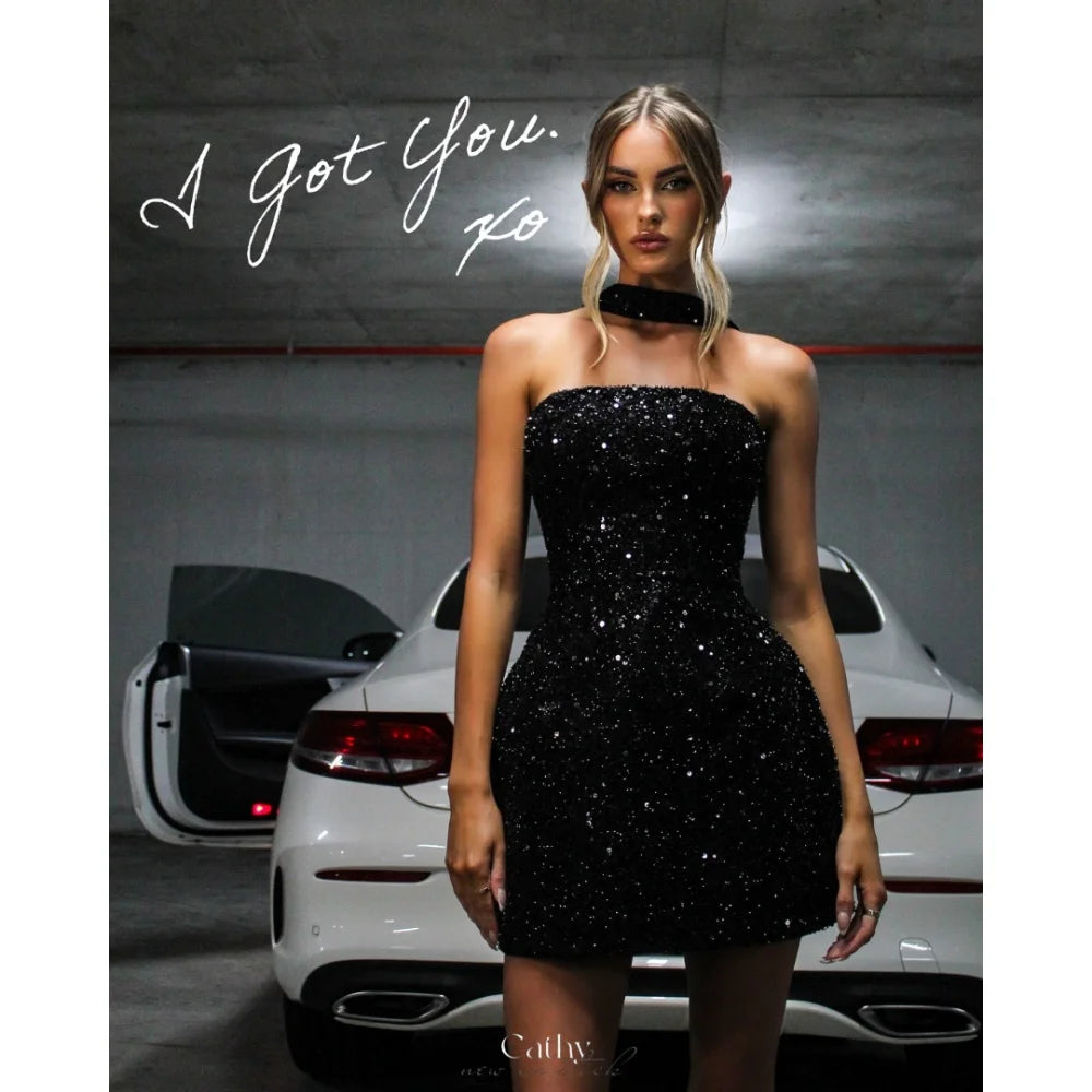 Cathy Sequins Halter Neck Dress