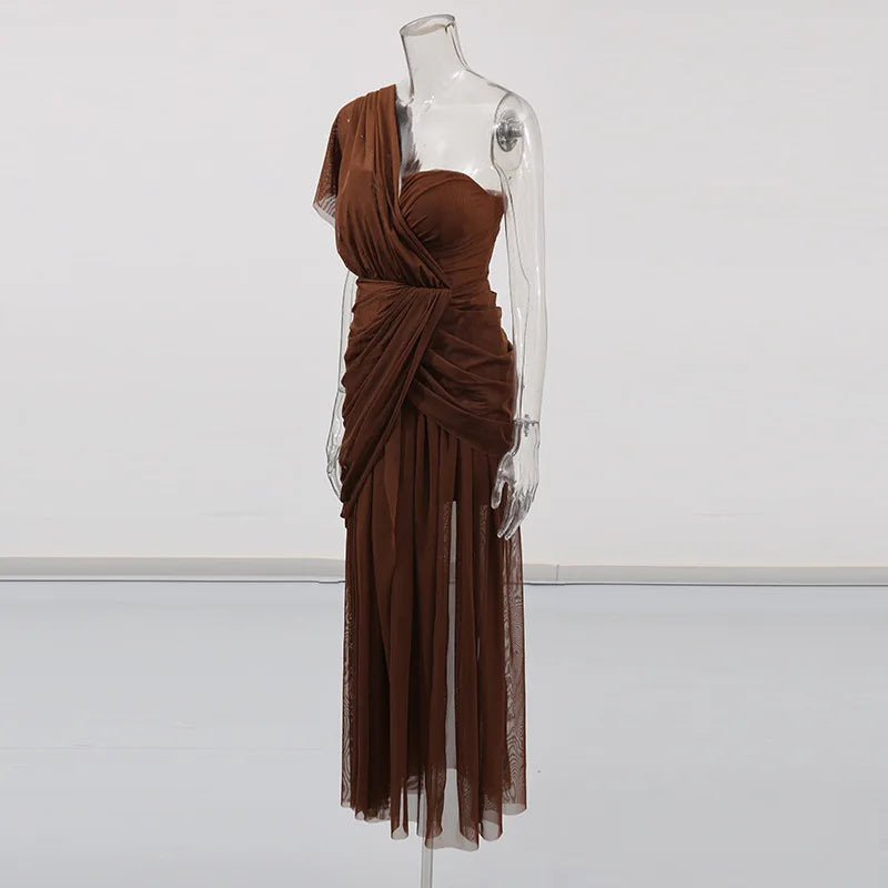 Single Shoulder Mesh Dress