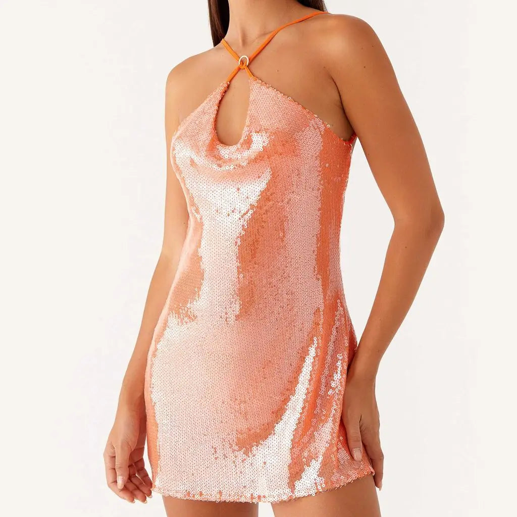 Sequined Backless Short Mini Dress