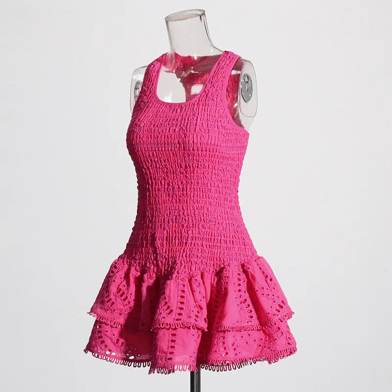 Embroidered Lotus Leaf Edge Dress