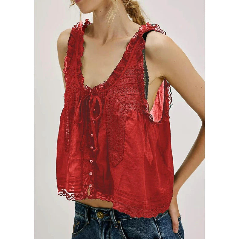 Button-up Lace Tank Tops