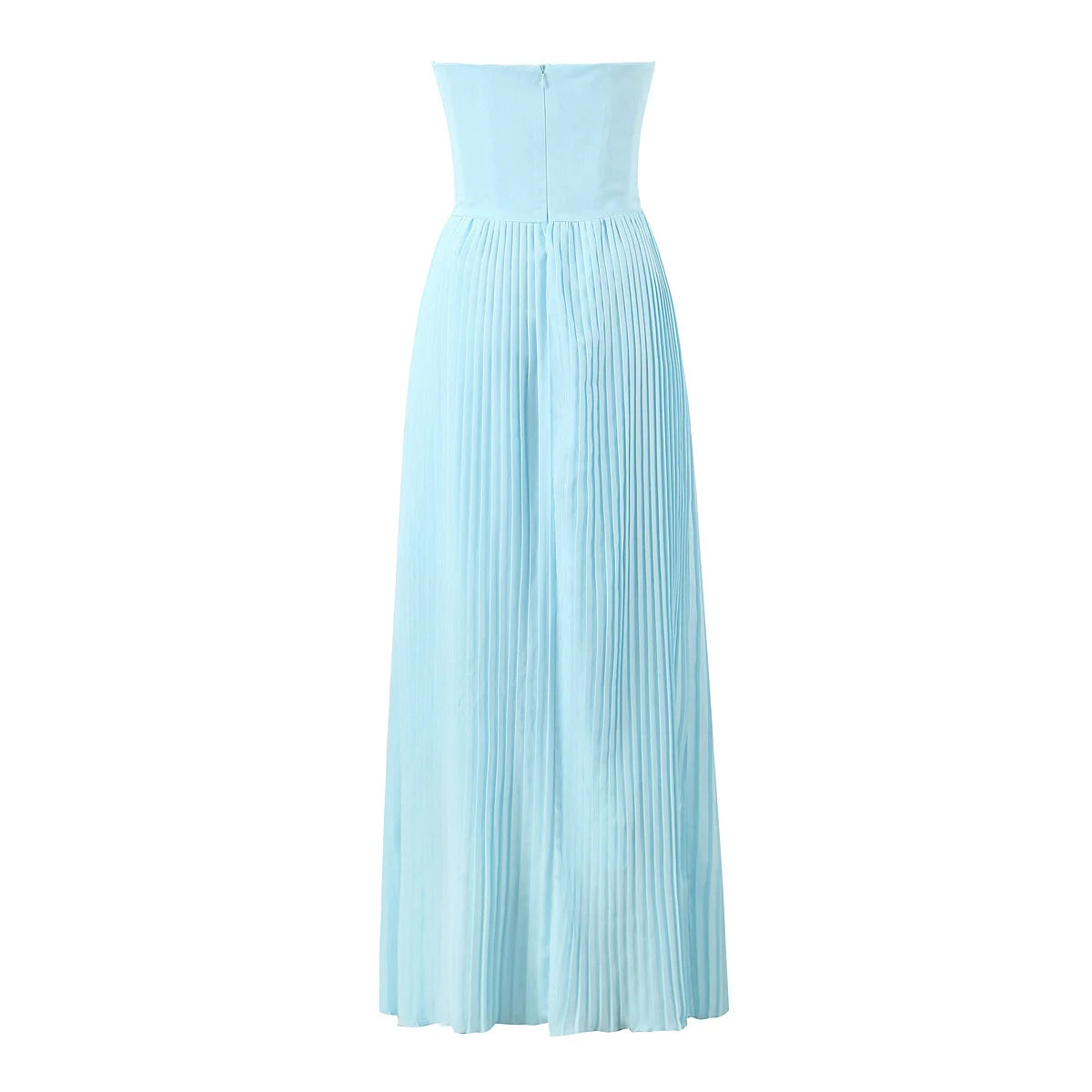 one-shoulder dress with pleated skirt