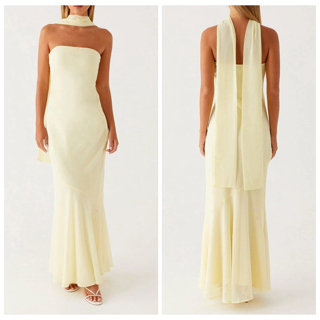 Mermaid Tube Long Dress with Scarf