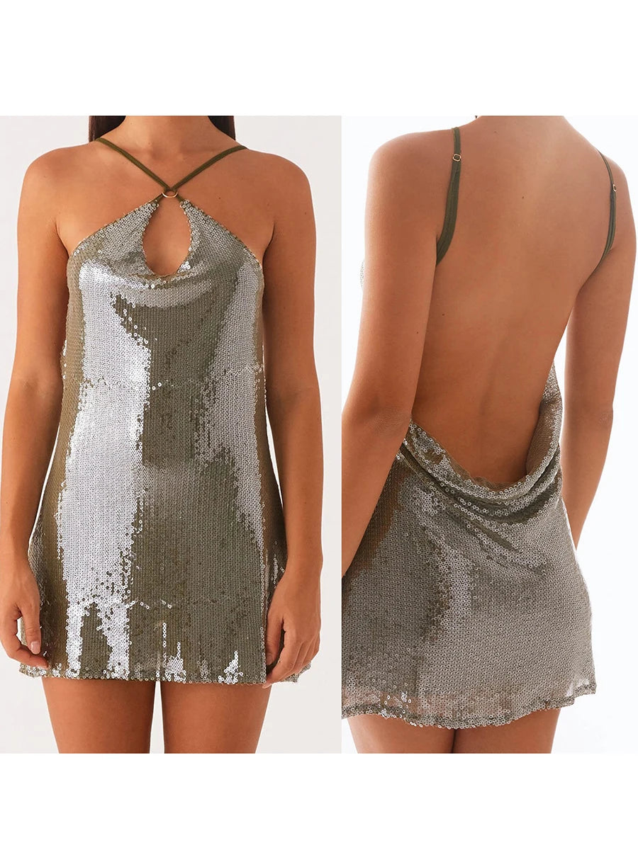 Sequined Backless Short Mini Dress