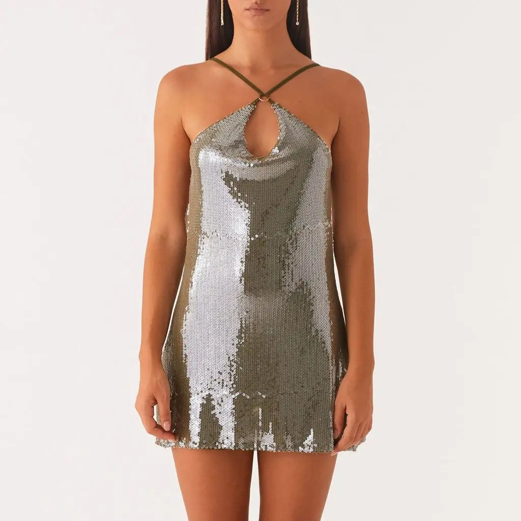 Sequined Backless Short Mini Dress