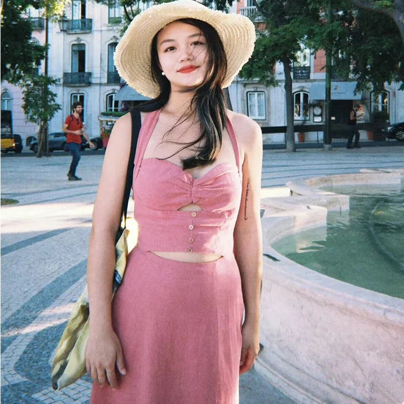 Tube pink maxi dress