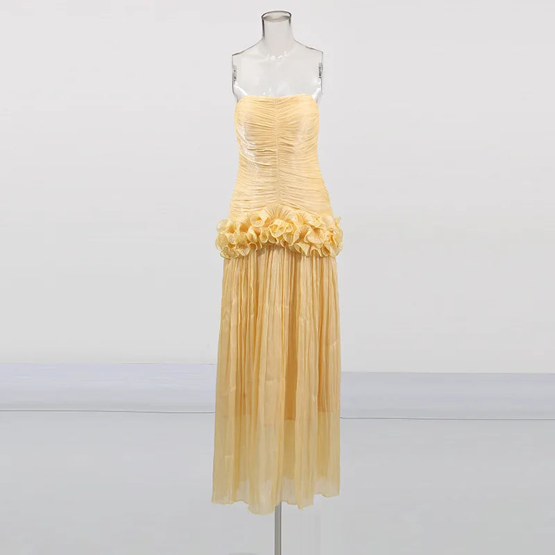 Flounce Wrinkle Wrapped Chest Dress