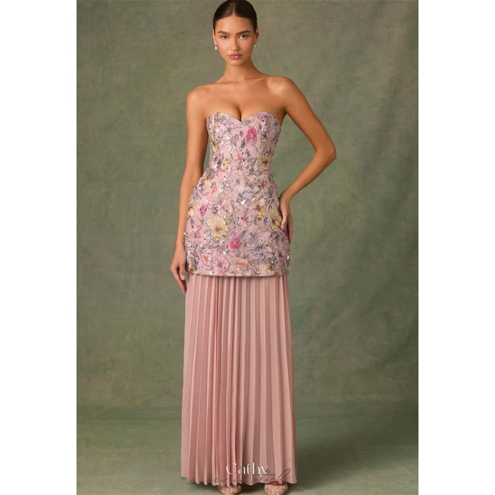 Pink Neck Embroidery Dress