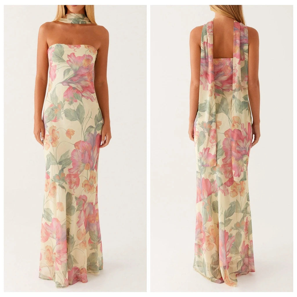 Mermaid Tube Long Dress with Scarf