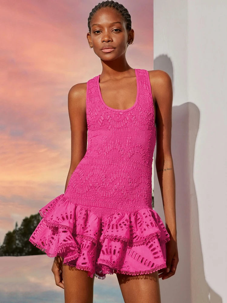 Embroidered Lotus Leaf Edge Dress