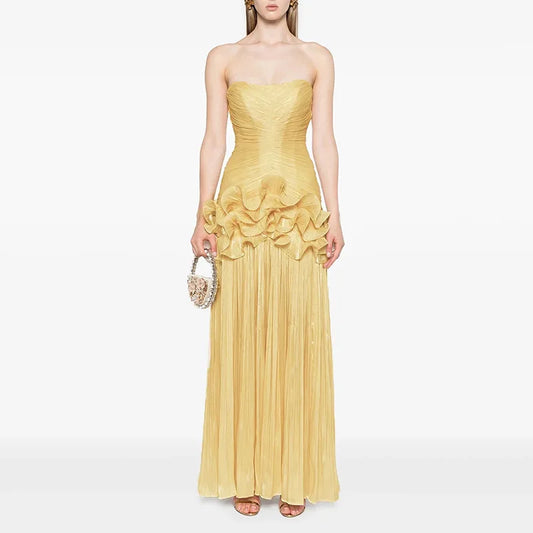 Flounce Wrinkle Wrapped Chest Dress