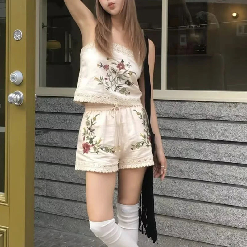 Embroidery Short and Top two piece set