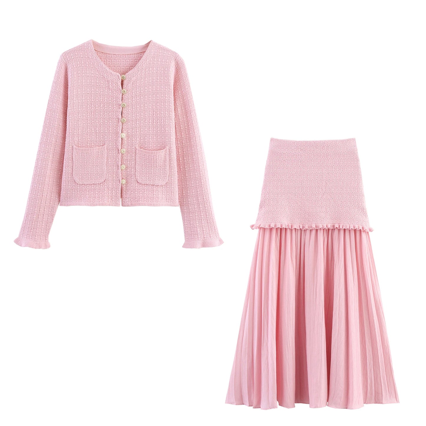 Short and Sleeve Knitted Cardigan Half Skirt Set