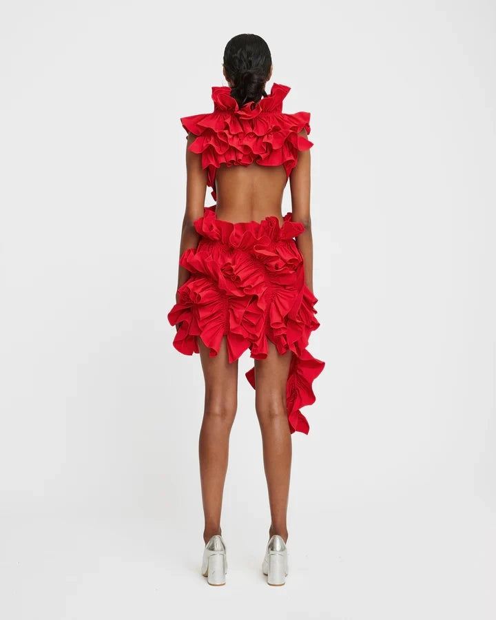 Red Ruffled Short Dress